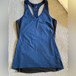 North face hiking razor back tank, blue/black, size S, EUC.